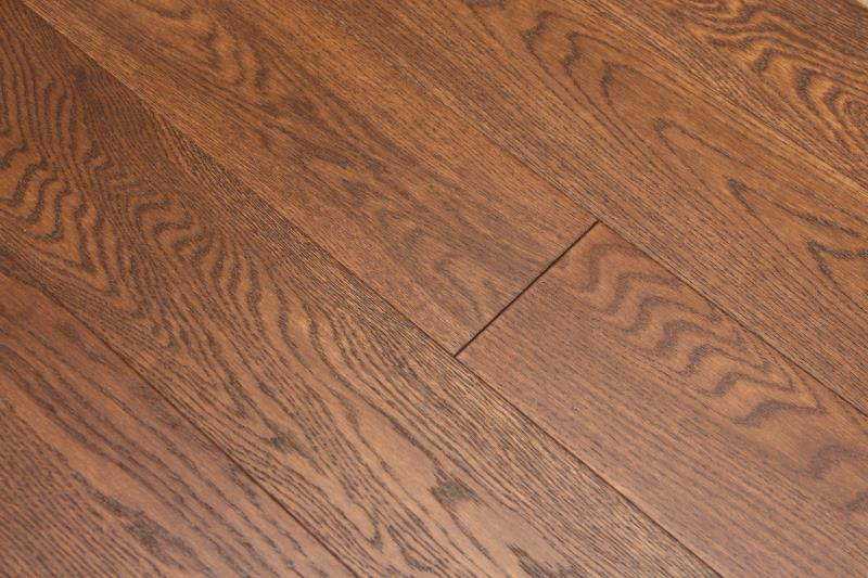 14mm x 3mm x 125mm Smoked Brushed Caramel Lacquered Engineered Oak Wood Flooring