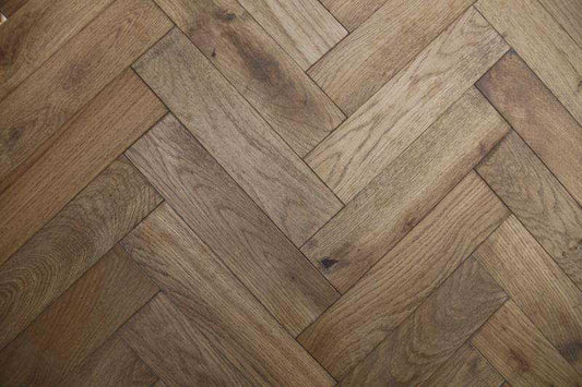 Solid Brushed Smoked Tobacco Parquet Herringbone Block Oak 18x 70