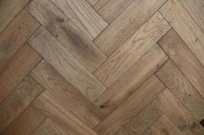 Solid Brushed Smoked Tobacco Parquet Herringbone Block Oak 18x 70