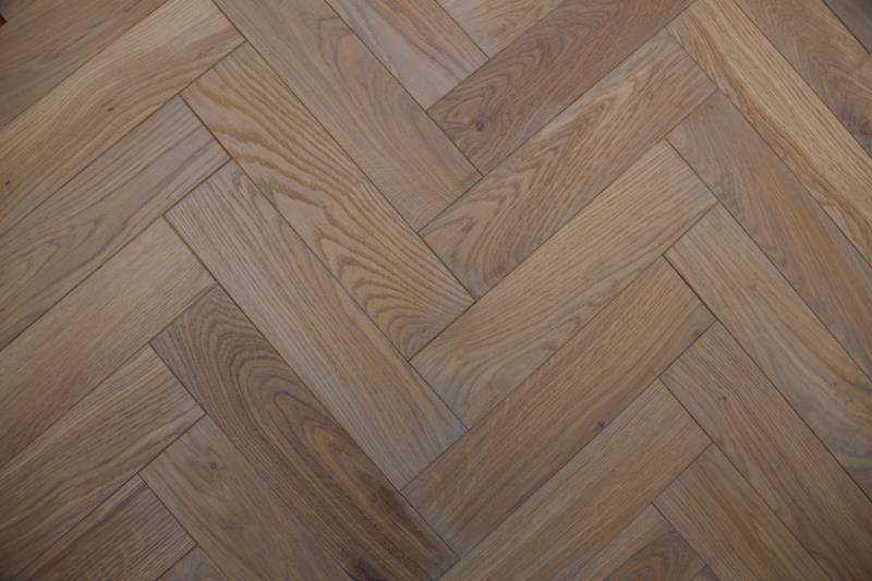 Solid Brushed London Grey Parquet Herringbone Block Oak 18 x 70