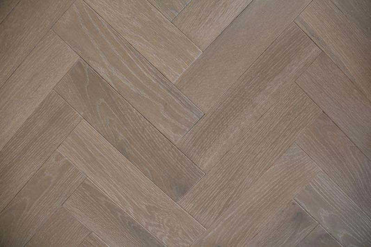 Solid Grey Washed Parquet Herringbone Block Oak 18 x 70