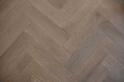 Solid Grey Washed Parquet Herringbone Block Oak 18 x 70