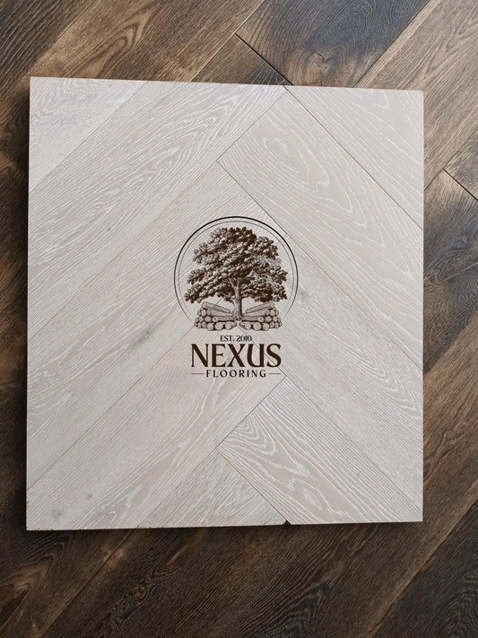 Brushed White Lacquered Herringbone Engineered Oak 14 x 3 x 150 Wood Flooring