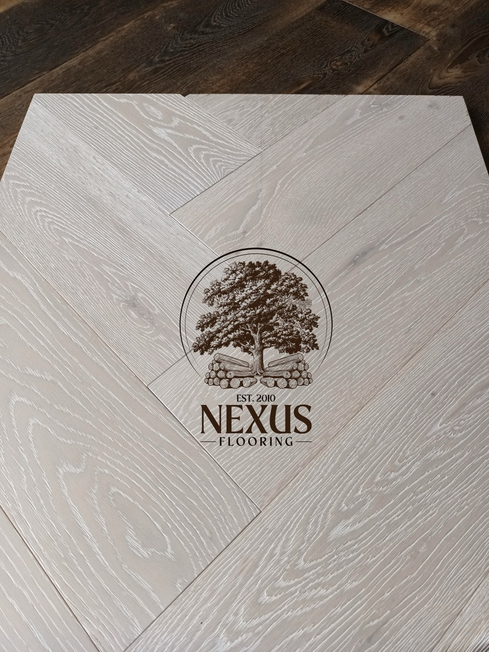 Brushed White Lacquered Herringbone Engineered Oak 14 x 3 x 150 Wood Flooring