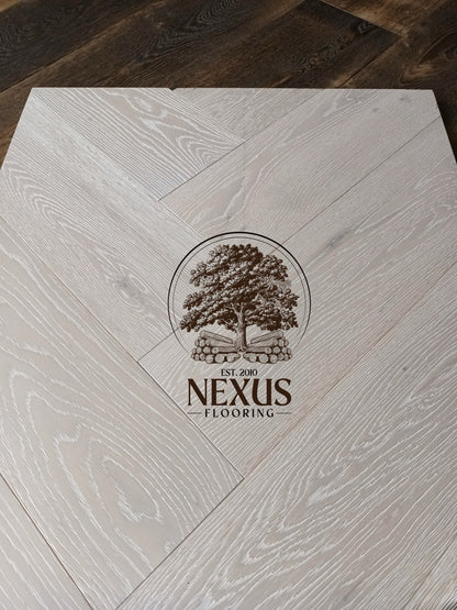 Brushed White Lacquered Herringbone Engineered Oak 14 x 3 x 150 Wood Flooring