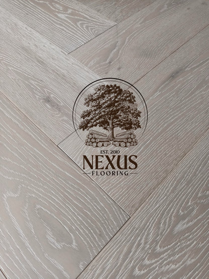 Brushed White Lacquered Herringbone Engineered Oak 14 x 3 x 150 Wood Flooring