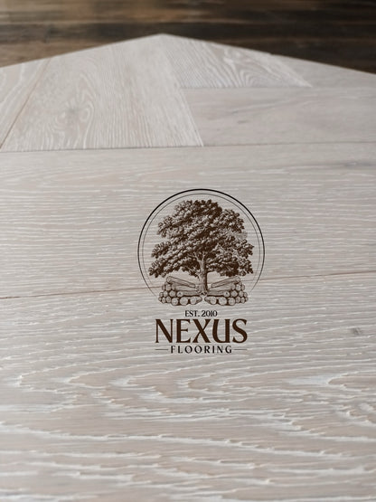 Brushed White Lacquered Herringbone Engineered Oak 14 x 3 x 150 Wood Flooring