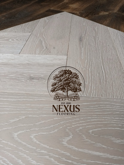 Brushed White Lacquered Herringbone Engineered Oak 14 x 3 x 150 Wood Flooring