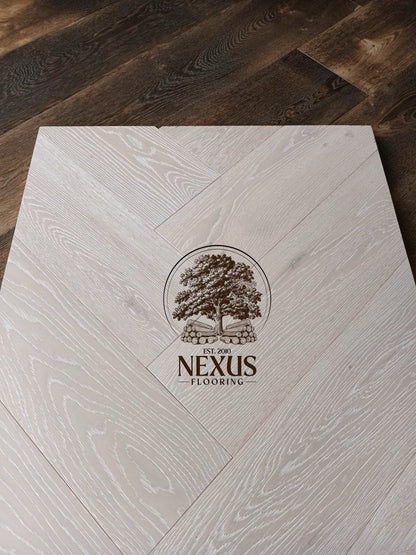 Brushed White Lacquered Herringbone Engineered Oak 14 x 3 x 150 Wood Flooring