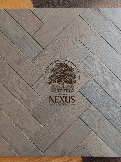 Engineered Herringbone 18mm x90mm x400mm,Gaxaly Grey Bark  (Brushed Matt Lac)