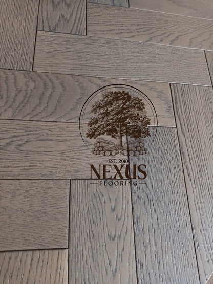 Engineered Herringbone 18mm x90mm x400mm,Gaxaly Grey Bark  (Brushed Matt Lac)