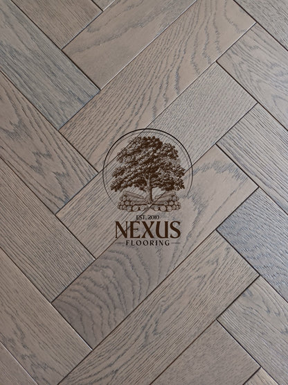 Engineered Herringbone 18mm x90mm x400mm,Gaxaly Grey Bark  (Brushed Matt Lac)