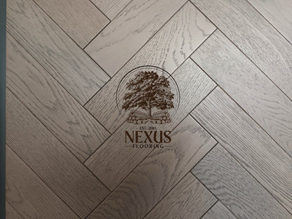 Engineered Herringbone 18mm x90mm x400mm,Gaxaly Grey Bark  (Brushed Matt Lac)
