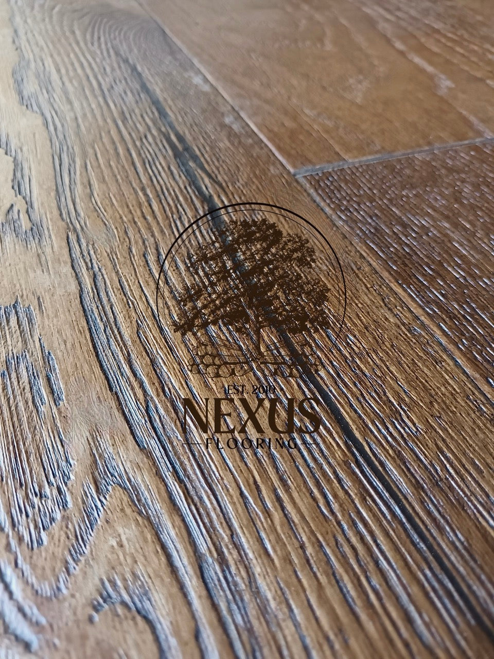 Engineered 14mm x3mm x 190 Distressed Antique Brown Oak