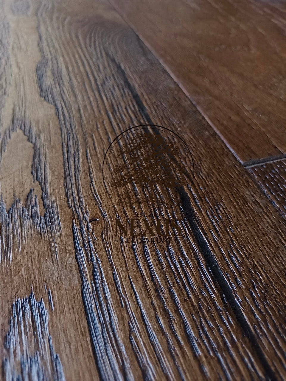 Engineered 14mm x3mm x 190 Distressed Antique Brown Oak