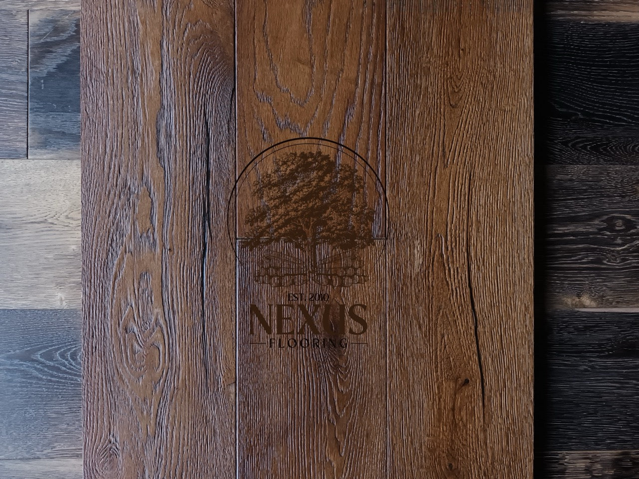 Engineered 14mm x3mm x 190 Distressed Antique Brown Oak