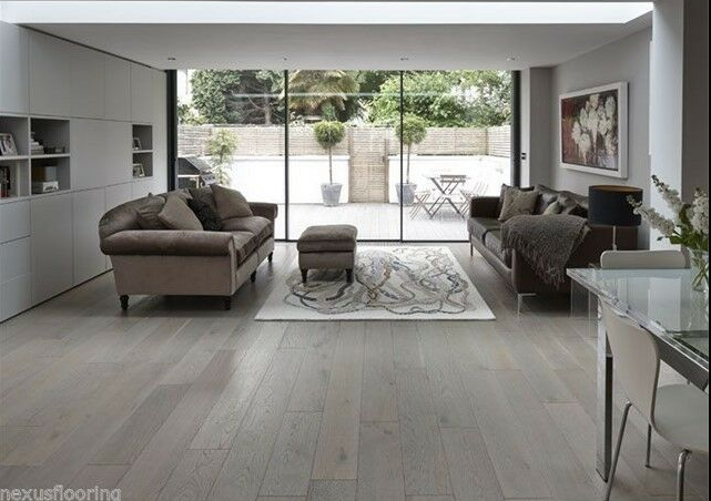 15mm x 4mm x 190mm Brushed Smoked London Grey Engineered Oak Wood Flooring