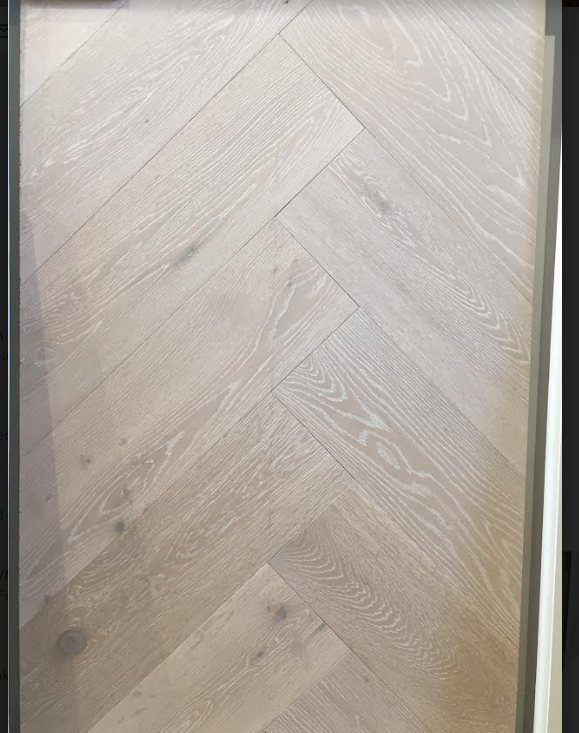 Brushed White Lacquered Herringbone Engineered Oak 14 x 3 x 150 Wood Flooring