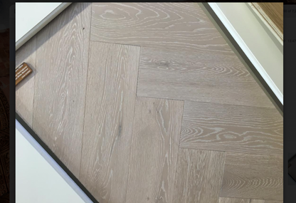 Brushed White Lacquered Herringbone Engineered Oak 14 x 3 x 150 Wood Flooring