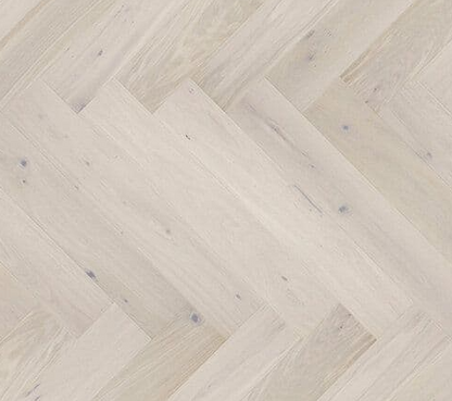 Brushed White Lacquered Herringbone Engineered Oak 14 x 3 x 110 x 660mm Wood Flooring (2064)