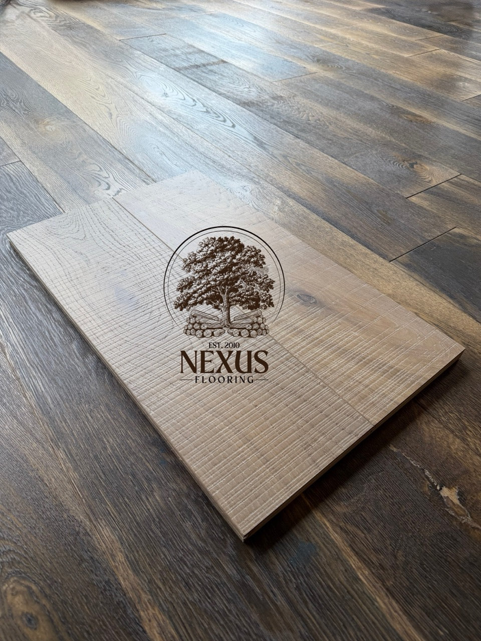 Engineered 14mm x3mm x190mm x1900mm  Light Brown Smoked band Saw Mark UV Lacquered