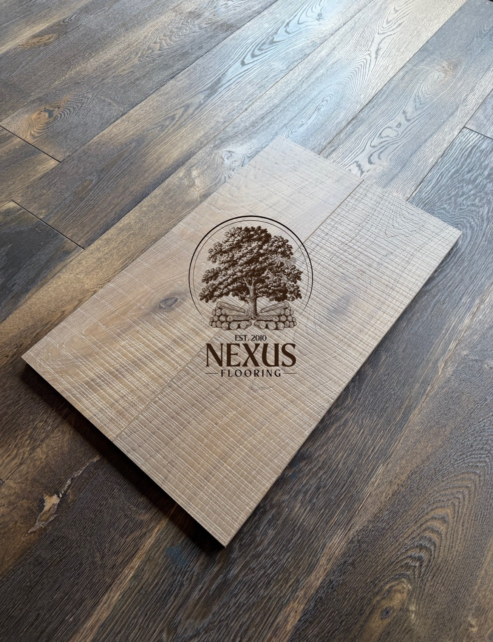 Engineered 14mm x3mm x190mm x1900mm  Light Brown Smoked band Saw Mark UV Lacquered