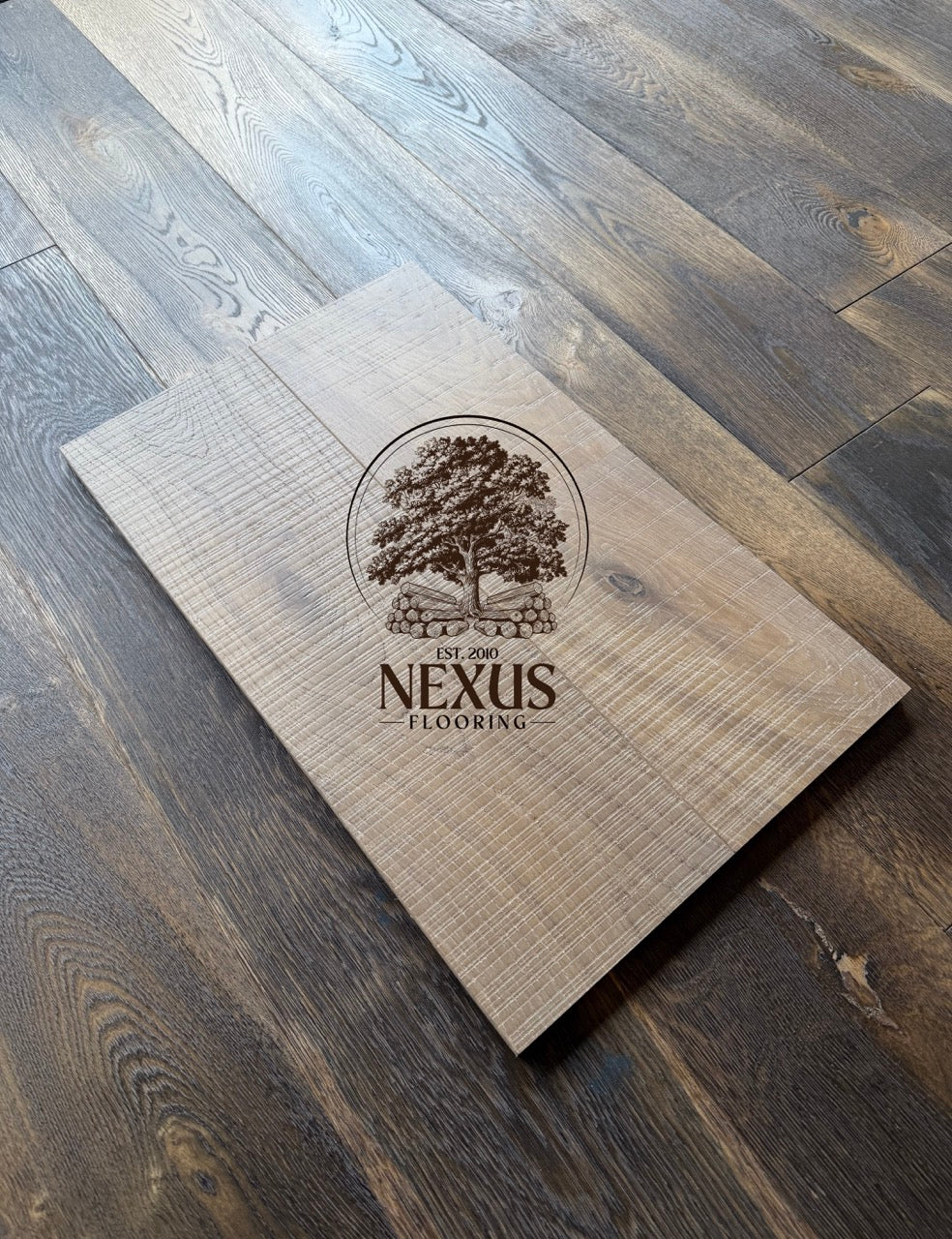 Engineered 14mm x3mm x190mm x1900mm  Light Brown Smoked band Saw Mark UV Lacquered