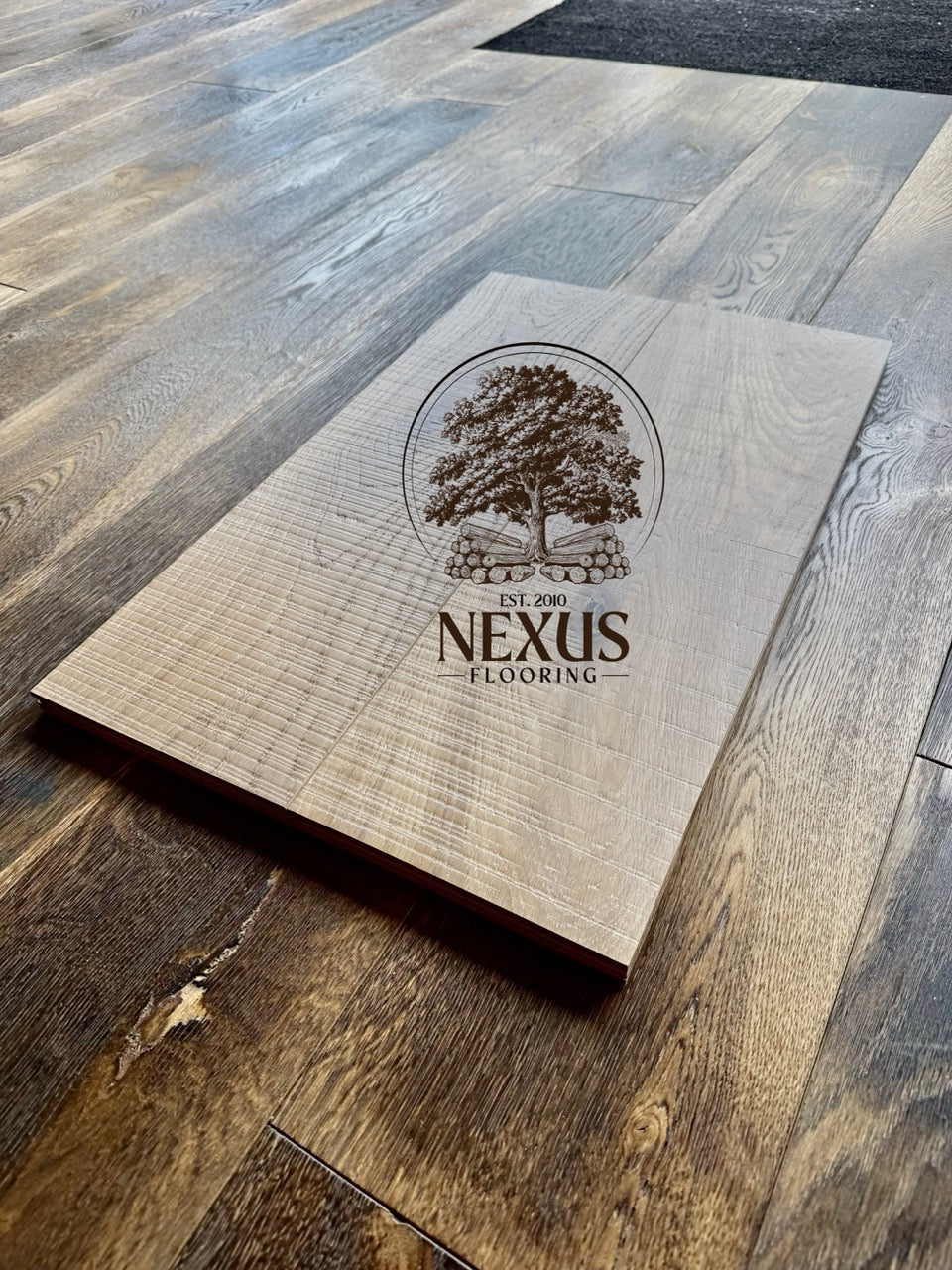 Engineered 14mm x3mm x190mm x1900mm  Light Brown Smoked band Saw Mark UV Lacquered